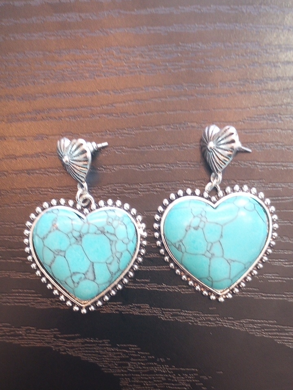 Turquoise Heart Drop Earrings Silver-Tone Jewelry